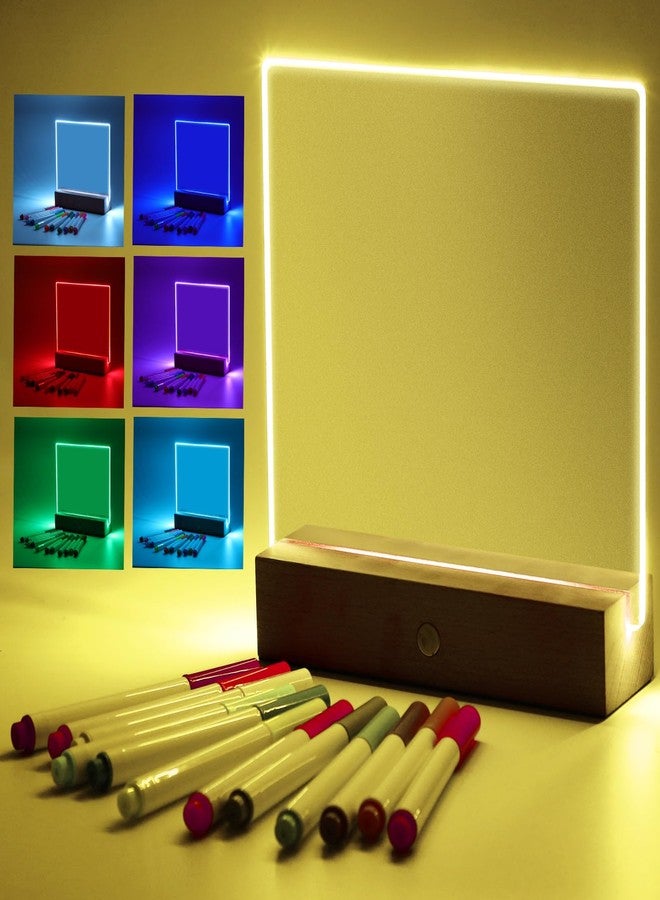 Tujoe LED Note Board with 7 Colors, Lighted Acrylic Dry Erase Board, Light up Acrylic Message Note Pad with Wood Stand and 12 Pens for Graduation Gifts Father's Day, 6.3 x 5.9 Inch - Image 1